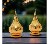Lot de 2 lanternes orientales en métal Ezana Gold 36 cm | Lanterne de jardin marocaine pour l'extérieur ou l'intérieur | Photophore oriental marocain de jardin suspendu ou à poser