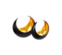 Lot de 2 lanternes orientales Maputo grandes 19 cm - Porte-bougie oriental vintage doré - Extérieur noir et intérieur doré - Lanternes marocaines en métal - Décoration