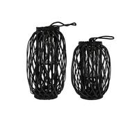 Lot de 2 Lanternes Rotin 40x Ø26 cm / 50x Ø28 cm avec Anse Noir Bois Naturel
