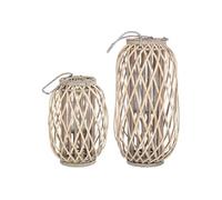 Lot de 2 Lanternes Rotin avec Anse 40xØ26 cm/50xØ28 cm Gris/Marron Naturel