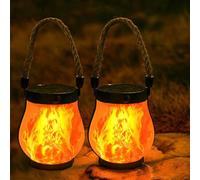 Lot de 2 lanternes solaires à flamme dansante pour l'extérieur, lumières de jardin vintage à flamme vacillante - Flammes dansantes magiques pour des nuits enchanteresses 。 Lampes de jardin étanches