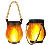 Lot de 2 lanternes solaires à flamme pour extérieur, 1500 mAh, lanternes d'extérieur pour jardin avec effet flamme, rechargeables, IPX4, jardin de camping pour table extérieure, terrasse, balcon, cour