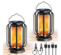 Lot de 2 lanternes solaires à suspendre pour l'extérieur, lampes solaires IP65 étanches avec 3 températures de couleur, lampion de balcon, décoration d'Halloween, lampes d'extérieur pour terrasse