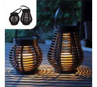 Lot De 2 Lanternes Solaires De Jardin En Rotin - Lampes Led Extérieures Étanches - Éclairage Solaire Décoratif Pour Terrasse, Allée, Balcon