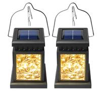 Lot de 2 lanternes solaires d'extérieur à suspendre carrées 30 LED blanc chaud résistantes aux intempéries Décoration de jardin, balcon et terrasse Lampe solaire
