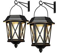 Lot de 2 lanternes solaires d'extérieur étanches à suspendre avec abat-jour en verre - Éclairage mural LED en métal pour cour/jardin/terrasse - Noir