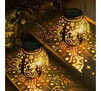 Lot de 2 lanternes solaires d'extérieur étanches en métal avec marche/arrêt automatique pour balcon, patio, arbre, décoration de jardin