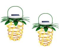 lot de 2 Lanternes solaires d'extérieur Lampe de jardin suspendue, Paysage d'extérieur Lumières décoratives d'ananas 60 LED avec poignée, Lanterne solaire étanche