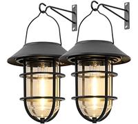 Lot de 2 lanternes solaires étanches avec kit de montage mural pour jardin, terrasse, porche, clôture