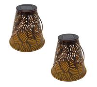 Lot de 2 lanternes solaires métalliques style naturel ombre feuille LED blanc chaud EXOTIC H30cm