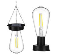 Lot de 2 lanternes solaires pour l'extérieur - Lampe de camping solaire - Lampions d'extérieur résistants aux intempéries IP65 - Lanternes solaires avec ampoule LED - Éclairage de 12 heures pour
