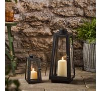 Lot de 2 Lanternes Trapèzes Capri Noires avec Bougies TruGlow®
