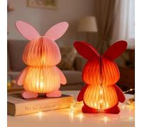 Lot De 2 Lapin De Paques Decoration, Lapin De PâQues Lanterne Avec Guirlande Lumineuse Led-Pliable - En Nid D'Abeille, Papier Decoration Paques, Peut êTre Utilisé Comme DéCoration De Bureau Pour PâQu