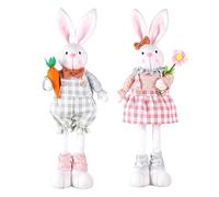 Lot de 2 lapins de Pâques debout avec pieds extensibles de 40,6 à 53,3 cm - Décoration en peluche avec carotte - Figurines de couple mignons pour fête, accessoires photo, table de maison de ferme,