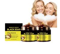 Lot de 2 lavages de douche marocains, savon noir, exfoliant pour le corps, exfoliant noir à l'huile d'argan, exfoliant naturel pour le corps hydratant en profondeur, purifiant et doux pour la peau