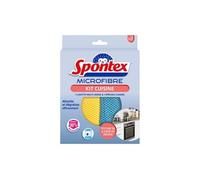 SPONTEX - Kit Microfibre Cuisine - 1 Microfibre Multi-usage et 1 Microfibre Cuisine - Absorbe et dégraisse efficacement