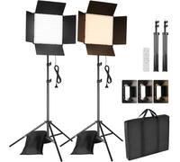 Lot de 2 LED Panneau Lumière Photo, 448 LED, avec Télécommande, 2 Trépied 195 cm, Bicolores Lampe vidéo, 3000-6300 K, Intensité Variable, pour Enregistrement vidéo, Streaming, Youtube,TikTok