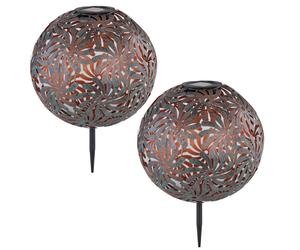 Lot de 2 LED solaire enfichable lampe boule projecteur antique or jardin décoration lampe d'extérieur piquet de sol