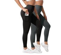 Lot De 2 Legging 3D Anti Cellulite Femme avec Poche Scrunch Butt Shaping à Compression Push-Up Yoga Pantalon Taille Haute Opaque sans Couture Grande Taille Leggings Gym Fitness Pantalons De Sport