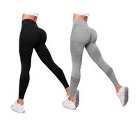 Lot de 2 Legging 3D Anti Cellulite Femme Leggings à Compression Legging Sport Femme Push Up Taille Haute Gainant Pantalon de Yoga Sculptant Leggings Fitness Opaque pour Gym Course (Black+Grey, L)