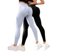 Lot de 2 Legging 3D Anti Cellulite Femme Luveon Compression Minceur Leggings Taille Haute sans Couture Push-Up Opaque Yoga Fitness Pantalon Sport Sculptant (01-1-White, XXL)