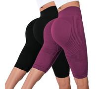 Lot de 2 leggings anti-cellulite pour femme - Compression 3D - Opaque - Taille haute - Minceur - Pour la gym, le yoga, la course à pied - Legging court sans couture - Contrôle du ventre - Pantalon de