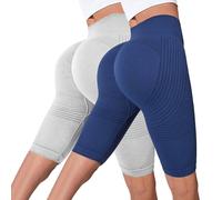 Lot de 2 leggings anti-cellulite pour femme - Compression 3D - Opaque - Taille haute - Minceur - Pour la gym, le yoga, la course à pied - Legging court sans couture - Contrôle du ventre - Pantalon de