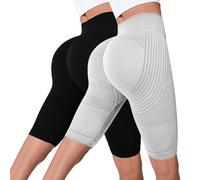 Lot de 2 leggings anti-cellulite pour femme - Compression 3D - Opaque - Taille haute - Minceur - Pour la gym, le yoga, la course à pied - Legging court sans couture - Contrôle du ventre - Pantalon de