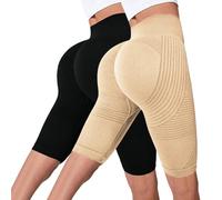 Lot de 2 leggings anti-cellulite pour femme - Compression 3D - Opaque - Taille haute - Minceur - Pour la gym, le yoga, la course à pied - Legging court sans couture - Contrôle du ventre - Pantalon de