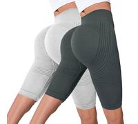 Lot de 2 leggings anti-cellulite pour femme - Compression 3D - Opaque - Taille haute - Minceur - Pour la gym, le yoga, la course à pied - Legging court sans couture - Contrôle du ventre - Pantalon de