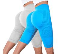 Lot de 2 leggings anti-cellulite pour femme - Compression 3D - Opaque - Taille haute - Minceur - Pour la gym, le yoga, la course à pied - Legging court sans couture - Contrôle du ventre - Pantalon de