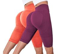 Lot de 2 leggings anti-cellulite pour femme - Compression 3D - Opaque - Taille haute - Minceur - Pour la gym, le yoga, la course à pied - Legging court sans couture - Contrôle du ventre - Pantalon de
