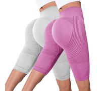 Lot de 2 leggings anti-cellulite pour femme - Compression 3D - Opaque - Taille haute - Minceur - Pour la gym, le yoga, la course à pied - Legging court sans couture - Contrôle du ventre - Pantalon de