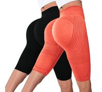 Lot de 2 leggings anti-cellulite pour femme - Compression 3D - Opaque - Taille haute - Minceur - Pour la gym, le yoga, la course à pied - Legging court sans couture - Contrôle du ventre - Pantalon de