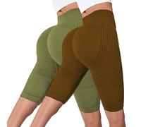 Lot de 2 leggings anti-cellulite pour femme - Compression 3D - Opaque - Taille haute - Minceur - Pour la gym, le yoga, la course à pied - Legging court sans couture - Contrôle du ventre - Pantalon de
