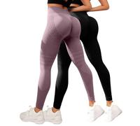 Lot de 2 leggings de sport pour femme - Anti-cellulite - Compression 3D - Taille haute - Legging de sport - Effet froissé des fesses - Legging sans couture - Contrôle du ventre - Pantalon de yoga