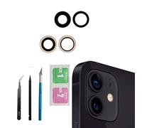 Lot de 2 lentilles de rechange pour appareil photo arrière iPhone 12/iPhone 12 Mini, anti-rayures et étanches, avec adhésif pré-installé + kit d'outils de réparation