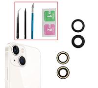 Lot de 2 lentilles de rechange pour appareil photo arrière pour iPhone 13/iPhone 13 Mini, anti-rayures et étanches, avec adhésif pré-installé + kit d'outils de réparation