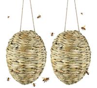 Lot de 2 leurres de nid de guêpes 25,4 x 17,9 cm | Leurre de faux frelons artificiels imperméable pour extérieur, jardin, terrasse, avant-toit, cour, maison