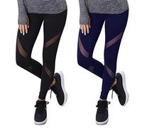 Lot de 2 Libella Legging pour Femme Pantalon de Course à Pied avec empiècements en Mesh Fitness Yoga Pantalon de Sport 4107 Noir Bleu S/M