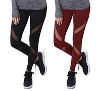 Lot de 2 Libella Legging pour Femme Pantalon de Course à Pied avec empiècements en Mesh Fitness Yoga Pantalon de Sport 4107 Noir Rouge S/M