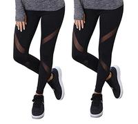 Lot de 2 Libella Legging pour Femme Pantalon de Course à Pied avec empiècements en Mesh Fitness Yoga Pantalon de Sport 4107 Noir S/M