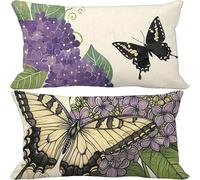 Lot de 2 Lilas Coussin Canape Papillon Housse Coussin Exterieur Impermeable 40x80 Doux Rectangle Taie Oreiller avec Fermeture Eclair Caché pour Decoration Salon Maison Canape Exterieur Jardin d-6000