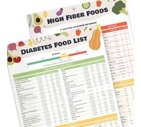 Lot de 2 listes d'aliments pour diabète et planificateur de repas laminés - Tableau alimentaire et planificateur de repas pour diabétique de type 1 et type 2, guide de prédiabète avec tableau d'index
