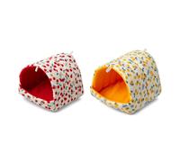 Lot de 2 lits confortables pour cochon d'Inde, rouge, jaune, cerise, chaud | Cachette en polaire douce pour lapin, chinchilla furet, rat, nain en peluche, cachette, tunnel