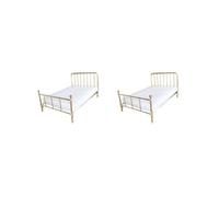 Lot de 2 lits miniatures 1/12 pour maison de poupée, lit miniature pour décoration de chambre à coucher, doré