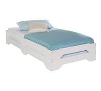 Lot de 2 lits superposables RONNY 90 x 200 cm couchage supplémentaire fonctionnel en pin massif lasuré blanc