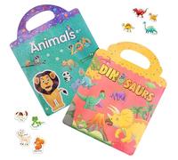 Lot de 2 livres d'autocollants en 3D Enfants réutilisables, gelée d'animaux gommettes enfant, des Animaux, la Vie Océanique, Dinosaures,gommettes enfants 3 à 6 ans,Livre d'apprentissage éducatif