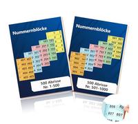 Lot de 2 livres numérotés doubles de 1 à 1000 chiffres 14,8 x 10,5 cm - Bloc-notes A6 avec trou - Bloc-notes à double numérotation - Tombola en vrac - Numérotés - Rouge, orange, jaune, vert, bleu