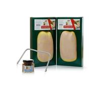 Lot de 2 lobes de foie gras de canard mi-cuit, 2x320g + 1 lyre à foie gras + 1 confit d'oignons 50g